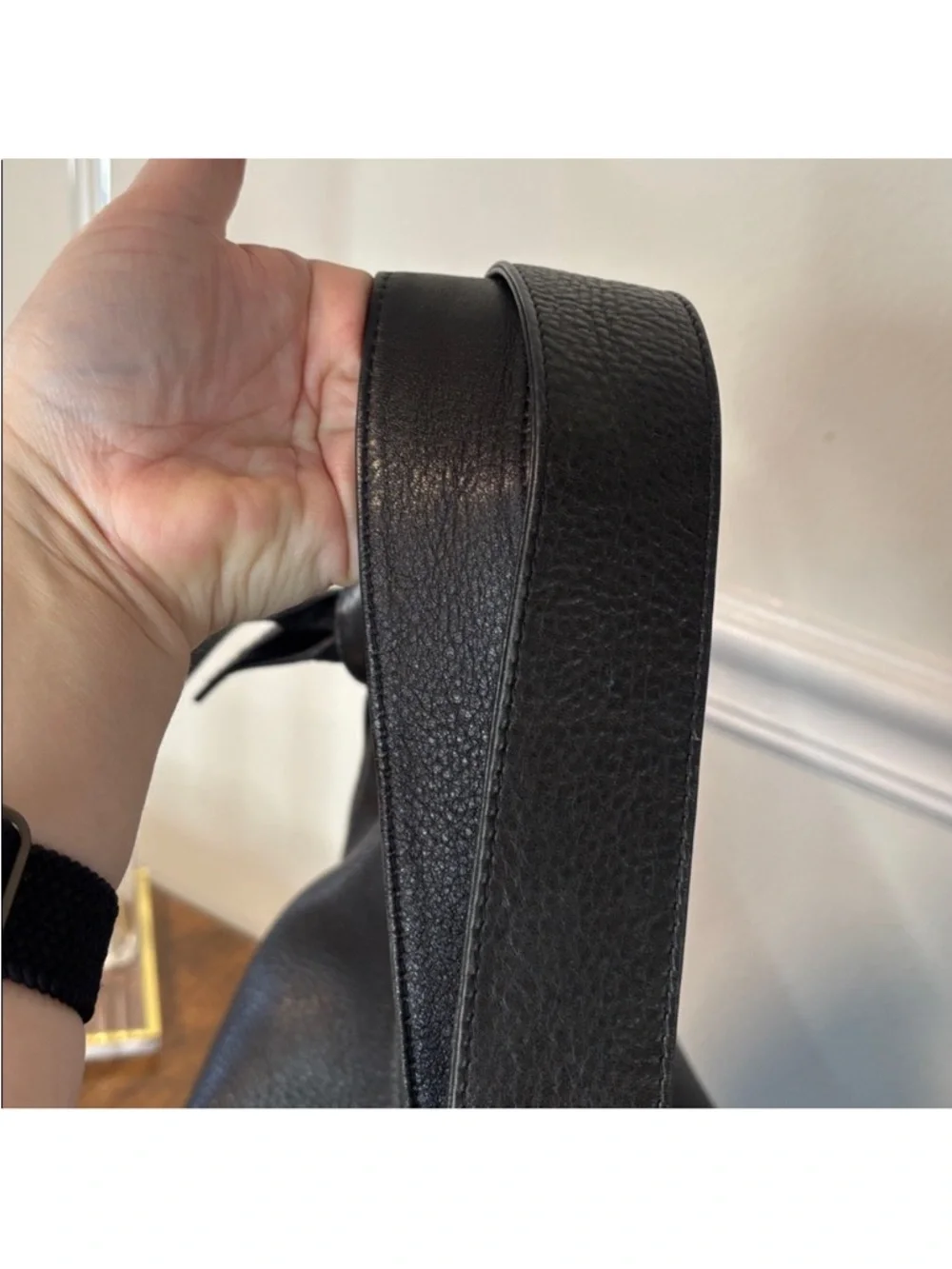 Borbonese Black Pebbled Leather Hobo Shoulder Bag